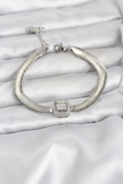 callerrons accessories Silver Color Baguette Zircon Stone Snake Chain Women's...