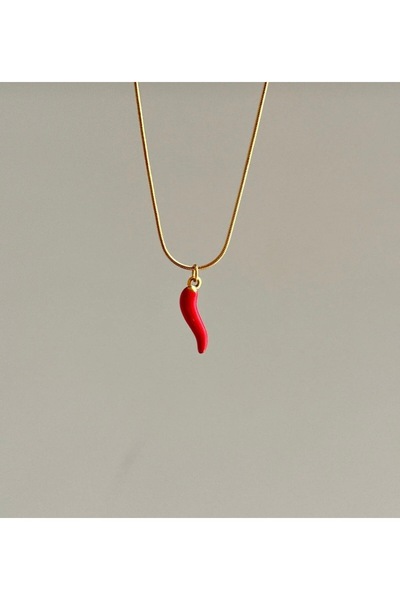 kubotique Kırmızı Biber Kolye | Şans Uğuru Nazarlık Takı | Kadın Chili Charm Kolye