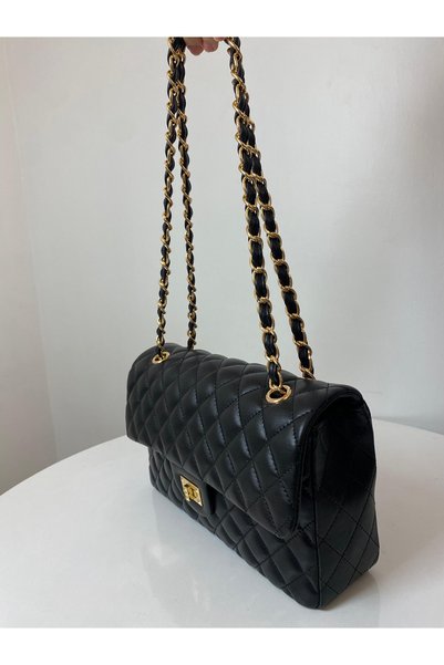 BK Bags & Accessories Black Large Quilted Knitted Chain Women's Hand and Shoulder Bag