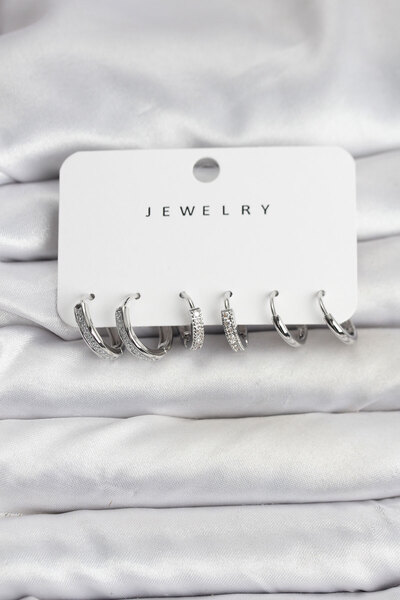 callerrons accessories طقم أقراط نسائية من النحاس الفضي مع حجر الزركون - EBJ2...