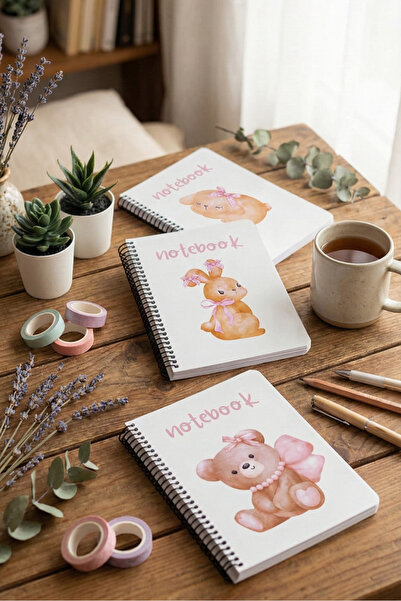M&H Coloring A5 Spiralli 3'lü Çizgisiz Defter Seti - 14,8 x 21 cm 40 Yaprak Notebook Plush Serisi