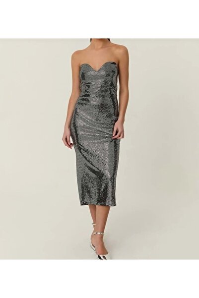 ibeeka Disco Silver Strapless Midi Dress Party!