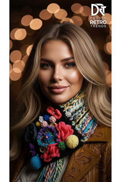 drt tasarım Floral Embroidered Design Long Tassels and Embroidered Neck Collar