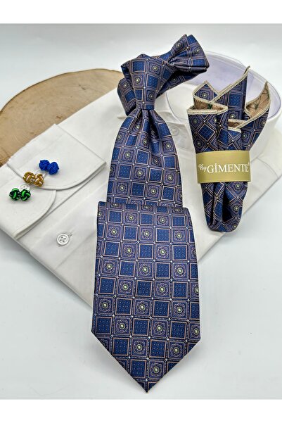 Gutiero ربطة عنق كلاسيكية منقوشة باللون الأزرق الداكن