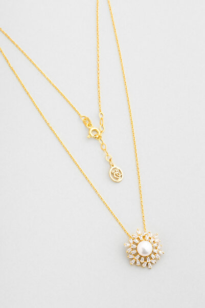 So CHIC... İnci Güneşi 18 Ayar Sarı Altın Kaplama 42 Cm Gümüş Kolye