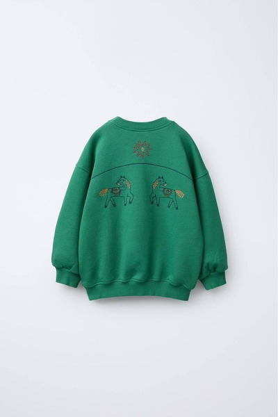 Lolliboomkids Broderie de culoare verde guler rotund Swea tricou