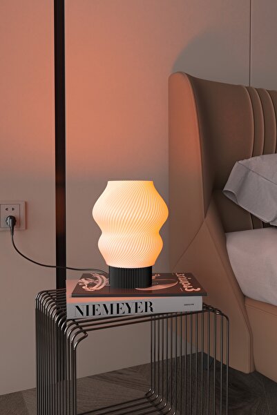 boz concept home COLOMBİA Mermer desenli Gece Lambası Ev Düzenleyici Siyah Ay...