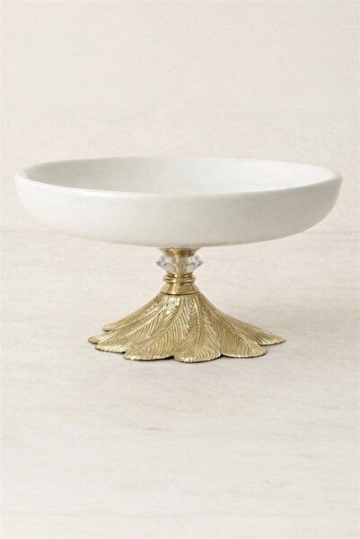silvia home decor Gold Metal Ayaklı Porselen Salata Sunum Kasesi 24 cm