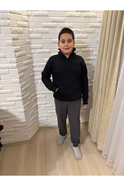 serkertaş Черна унисекс суитшърт с качулка и подплата от шерпа, 3-слойна