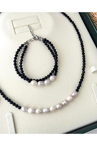 eyla collection El Yapımı Doğal Taş & Gerçek Arpa İnci Kolye ve Bileklik Seti