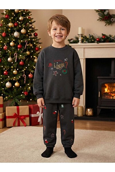 Lolliboomkids Тъмносин комплект с детайли с елени за мъже и жени