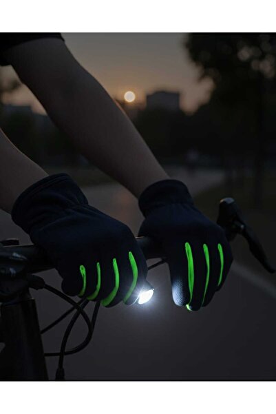 Modalight Lacivert,Neon Sarısı Kombin Polar Eldiven