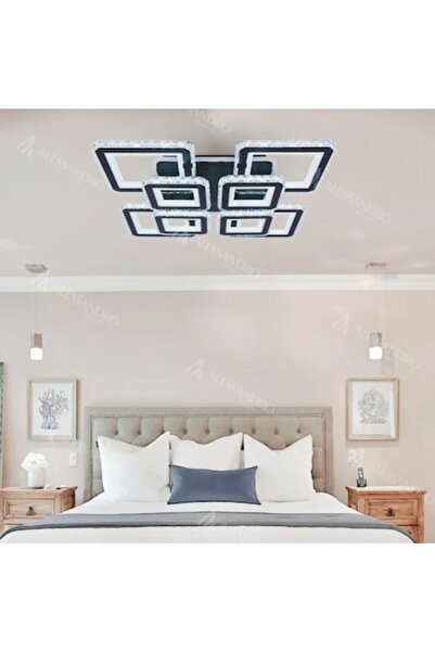 OEM LEILA RGB LED Chandelier with Remote and Crystals, 236W, 8 Squares, Dimmable, Glossy Black Chrome