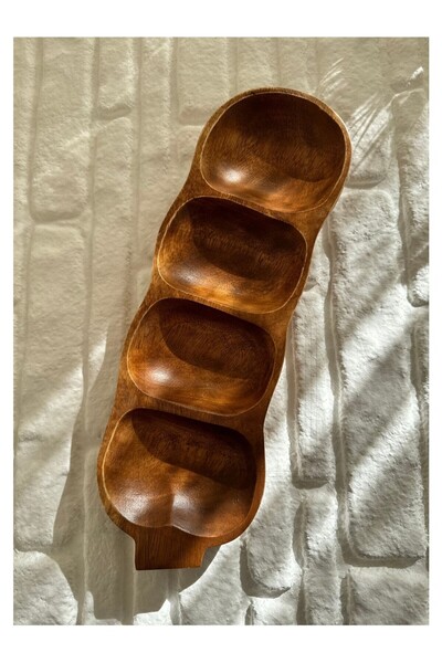 Smyak Natural Acacia 4-Compartment Long Decorative Serving Plate Bowl Snack Bowl 13*40 cm