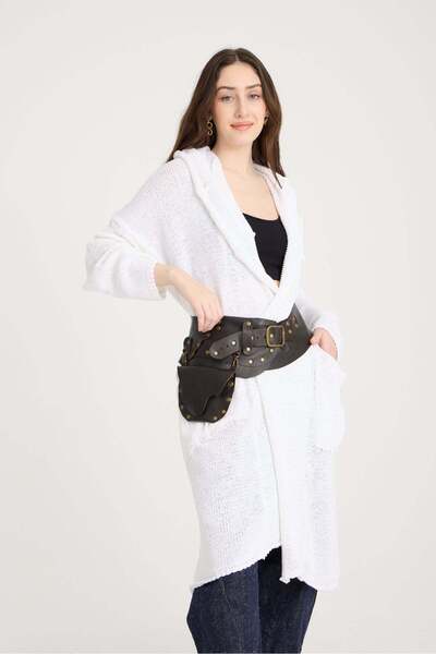 Yılday Gür Butik Walnut El Yapımı Cep Detaylı Deri Kemer