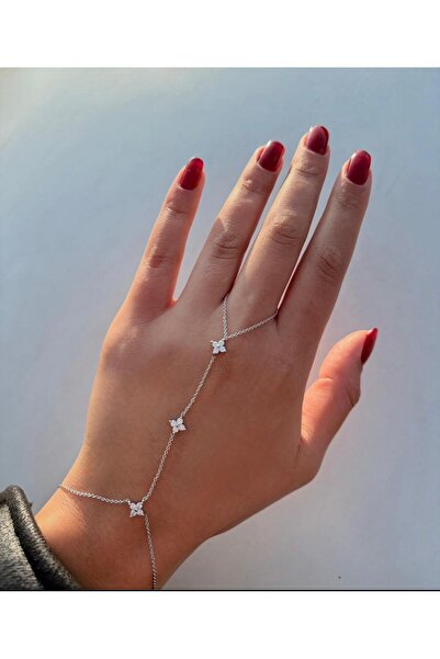 Ceso Accesories Silver Shahmeran Hand Accessory with Zircon Stone Detail