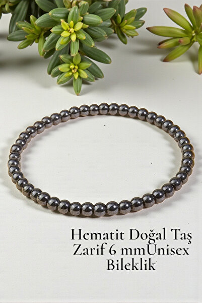 NBS Beautiful Naturel Stones Hematite Bracelet Unisex 6 mm Natural Stone (Size Selection Possible) (Gift for Everyday Use)