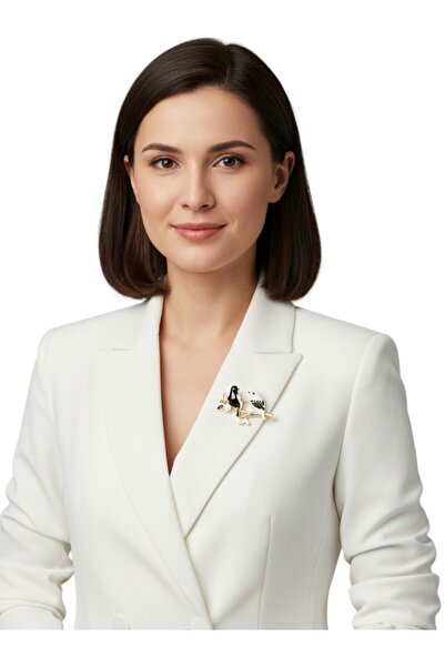 MODAMİRA AKSESUAR Çiçekli Dal Üzerinde Muhabbet Kuşları Zarif Broş - Siyah Gö...