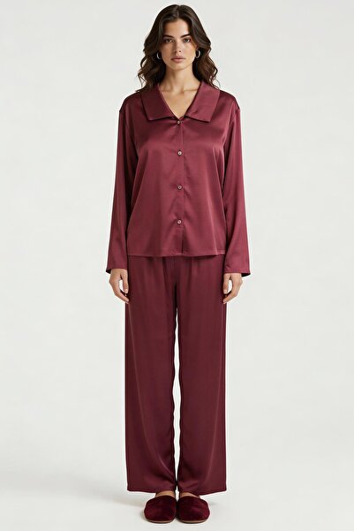 Feu De Elu Set de pijamale lungi din satin Amoris Burgundy