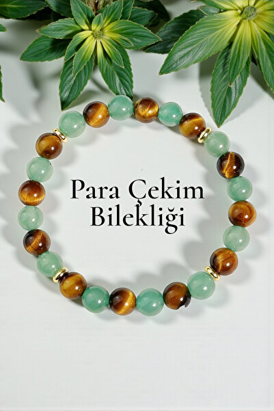 NBS Beautiful Naturel Stones Para Çekim Bilekliği Kaplan Gözü Aventurin Doğal...