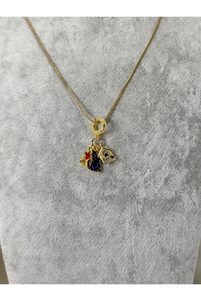 divakse Çelik kolye kedi evi aile zirkon taşlı gold
