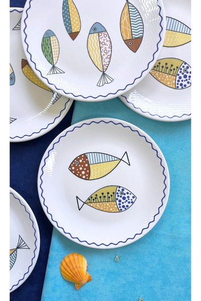 ers erbaşlar Colorful Fishes 6 Pieces Luxury Dessert Plate Set