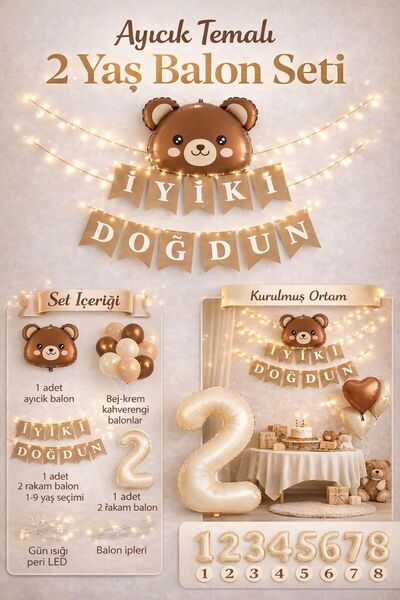 eğlencemarketi Ayıcık Temalı Doğum Günü Balon Seti – İyiki Doğdun Yazılı – LE...