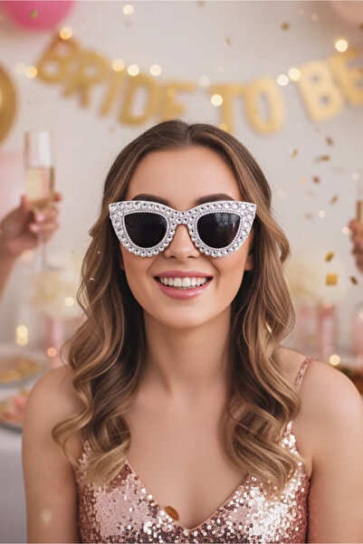 Happyline Cat eye taşlı doğum günü gelin gözlük bride after parti gözlüğü düğ...