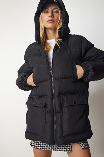 moda armanc Women's Oversized Puffer Coat Hooded - 4 Pocket Detailed Zippered Winter Casual Coat