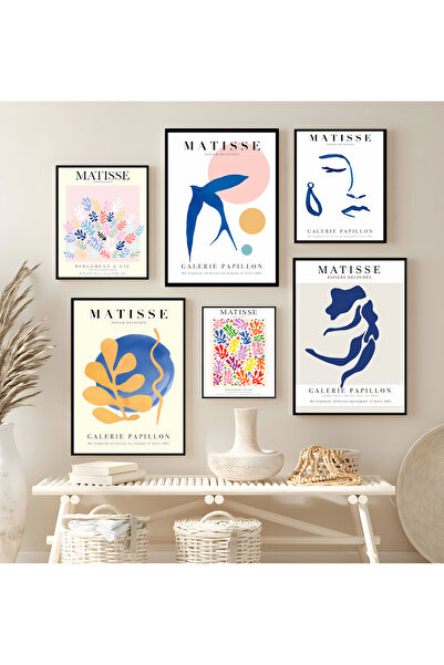 Koi Art Design Matısse Mavi Bohem Tasarımlı Çerçeve Görünümlü 6 Parçalı Yükse...