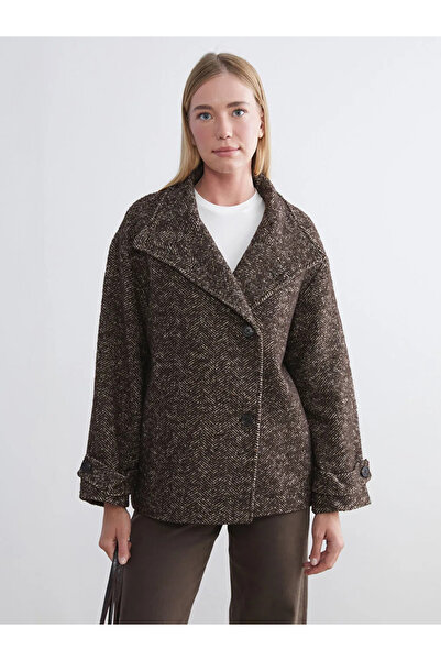 LC Waikiki Mock Neck Patterned Oversized Women's Cashmere Coat