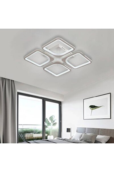 OEM ZOE LED Chandelier with Remote 52W, 4 Squares, Cool/Warm/Neutral Light, Dimmable, White
