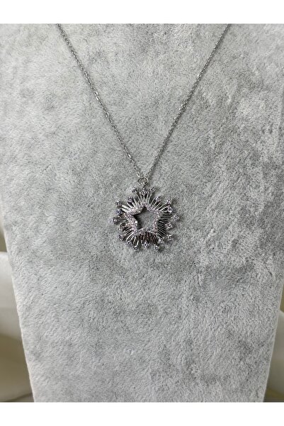 divakse Steel Necklace Big Star Model with Zircon Stone Silver