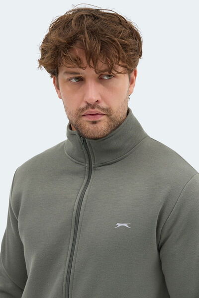 Slazenger Mendoza I Men's Zippered Mock Neck Pocket Khaki Sweatshirt