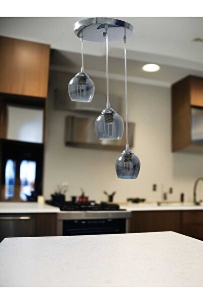 BSA LIGHTING LALE 3'LÜ KROM KAPLAMALI MODERN SARKIT AVİZE ( AÇIK AĞIZLI FÜME ...