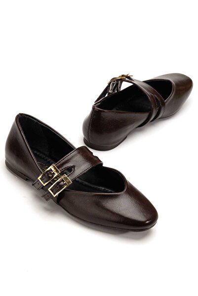 SEDRİK Upper Part with a Belt, Double Buckle, Does Not Make Noise When Walking, Everyday Comfortable Ballet Flats