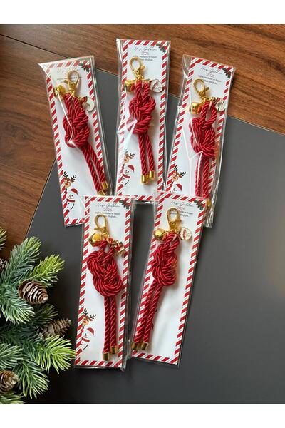 S&R 5-Piece Keychain Christmas Gift Bag Ornament Charm Red
