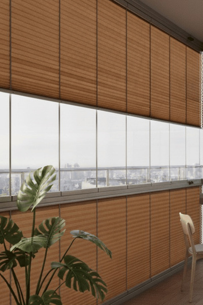 Noveva Home Kahverengi Plise Perde Cam Balkon Perde Isı Yalıtımlı Katlanabili...