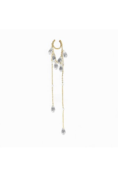 neslyaccessories Crystal Stone Dangle Gold Ear Cuff