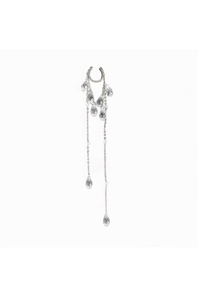 neslyaccessories Silver Ear Cuff with Crystal Stone Dangle