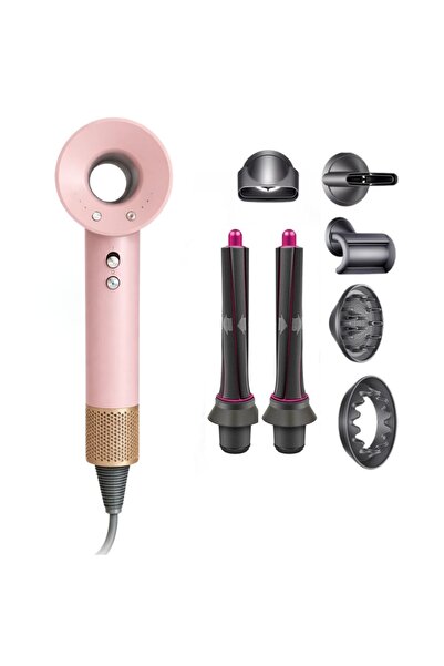 GYZA Uscator si styler de par profesional 7 in 1, 1600W, tehnologie cu ioni negativi, duze magnetice, Roz