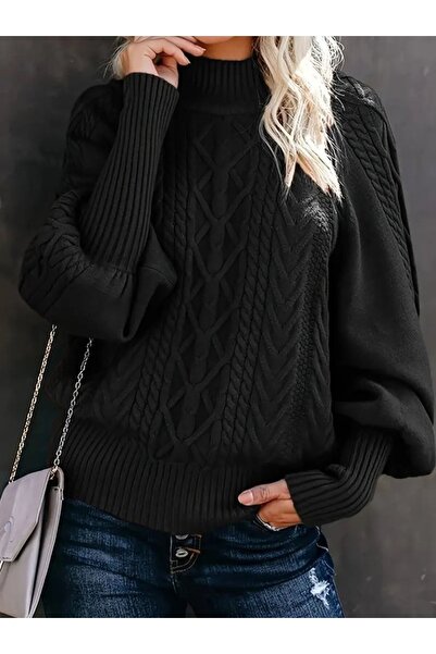 Zerenyus Women's Long Sleeve Turtleneck Knitwear Sweater Black