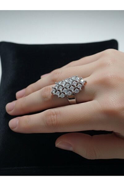 Nurtakı خاتم نسائي كبير الحجم مصنوع من حجر البقلاوة قابل للتعديل