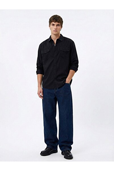 Ltb Long Sleeve Buttoned Front Anthracite Shirt with Pockets