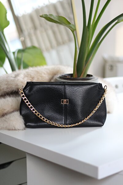 Moom Bag Women's Black Chain Detailed Strap Shoulder Bag