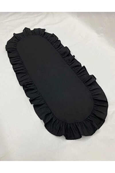 LILYUM Home SİYAH OVAL Keten Fırfırlı Runner - 30 x 80