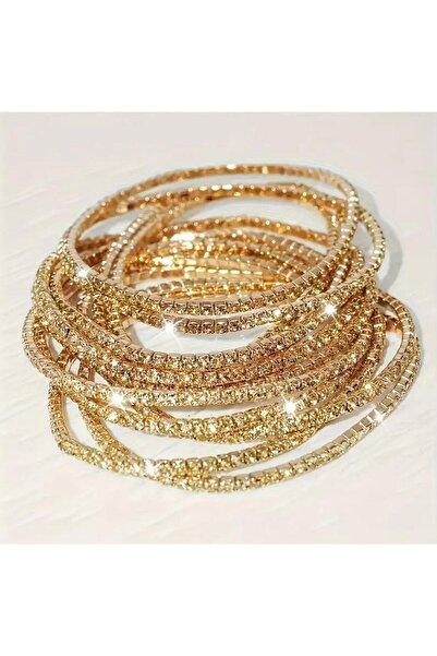 ak-ha takı tasarım Esnek Su yolu kristal taşlı gold bileklik