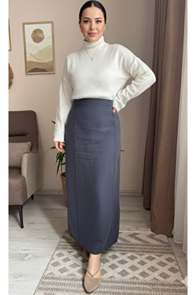 Mina Terzi&Butik Füme Nervürlü Kalem Etek