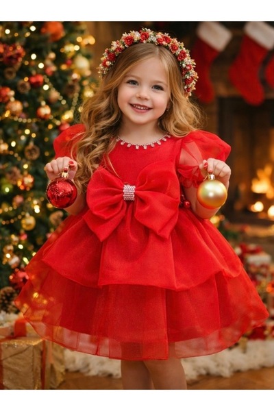 Laurella taşlı fiyonk detaylı kız çocuk abiye