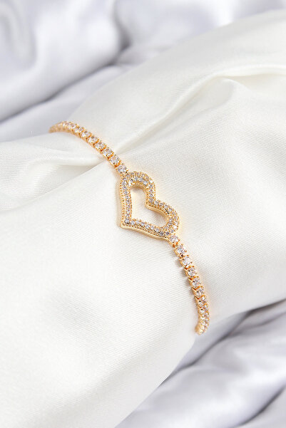 Skygo سوار نسائي من النحاس والزركون على شكل قلب مصعد فضي اللون - TJ-BB7743